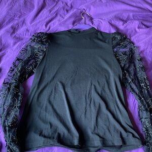 Black Sheer Embellished Sleeve Women's Top